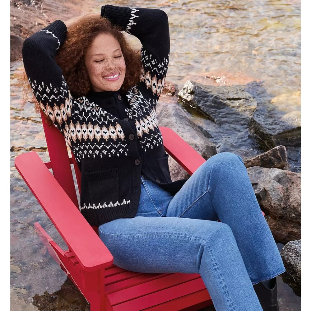 LOFT Fair Isle Waisted Patch Pocket Cardigan NWT